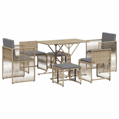 Set da Pranzo da Giardino 7 pz con Cuscini Beige in Polyrattan | homemem39