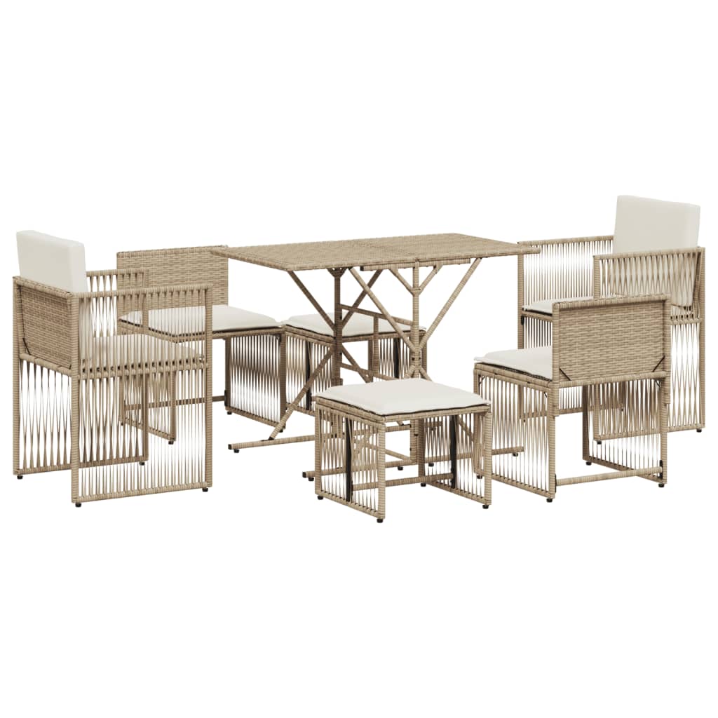 Set da Pranzo da Giardino 7 pz con Cuscini Beige in Polyrattan | homemem39
