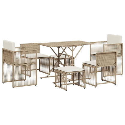 Set da Pranzo da Giardino 7 pz con Cuscini Beige in Polyrattan | homemem39