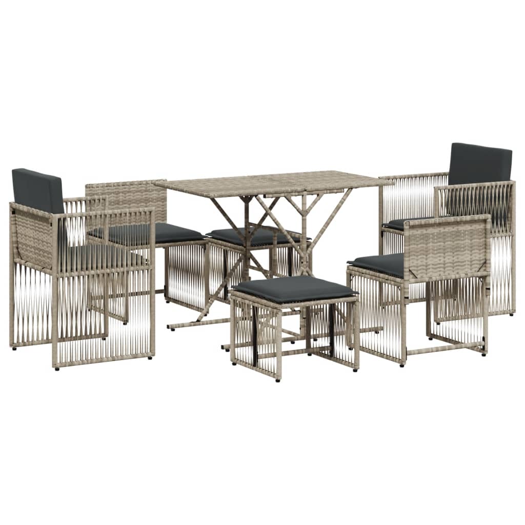 Set da Pranzo da Giardino 7 pz Cuscini Polyrattan Grigio Chiaro | homemem39