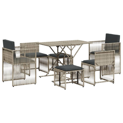 Set da Pranzo da Giardino 7 pz Cuscini Polyrattan Grigio Chiaro | homemem39