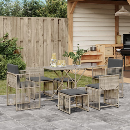 Set da Pranzo da Giardino 7 pz Cuscini Polyrattan Grigio Chiaro | homemem39