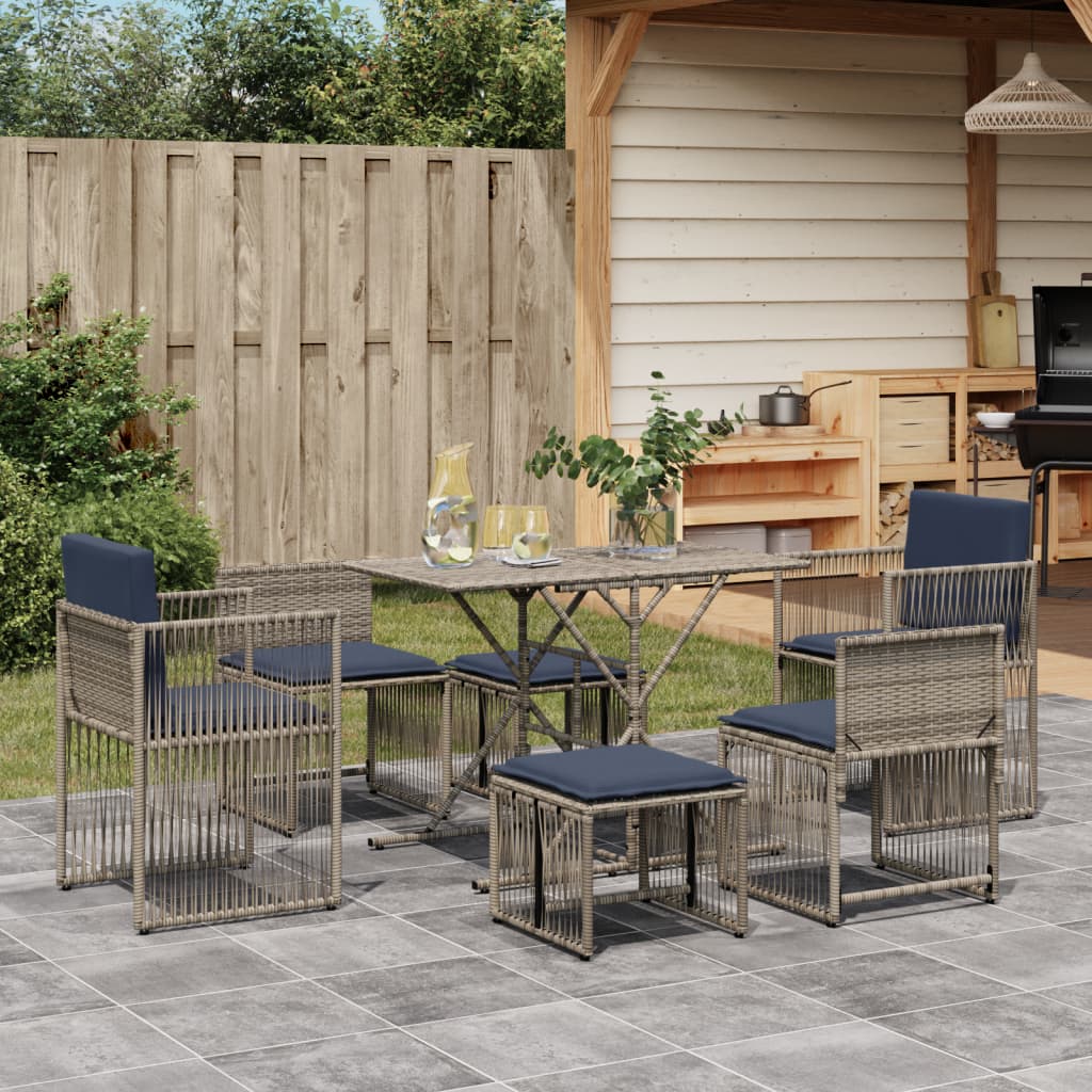 Set da pranzo da giardino da 7 pz con Cuscini in Polyrattan Grigio | homemem39