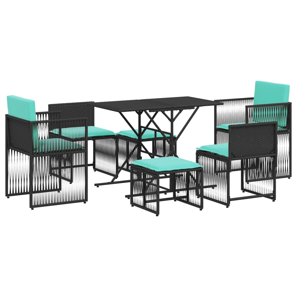Set da pranzo da giardino da 7 pz con Cuscini in Polyrattan Nero | homemem39