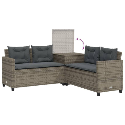 Divano da Giardino con Tavolo e Cuscini a L Grigio Polyrattan - homemem39