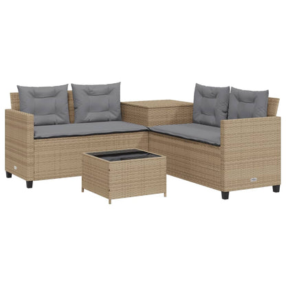 Divano da Giardino con Tavolo e Cuscini a L Beige in Polyrattan | homemem39