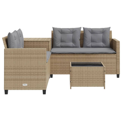 Divano da Giardino con Tavolo e Cuscini a L Beige in Polyrattan | homemem39
