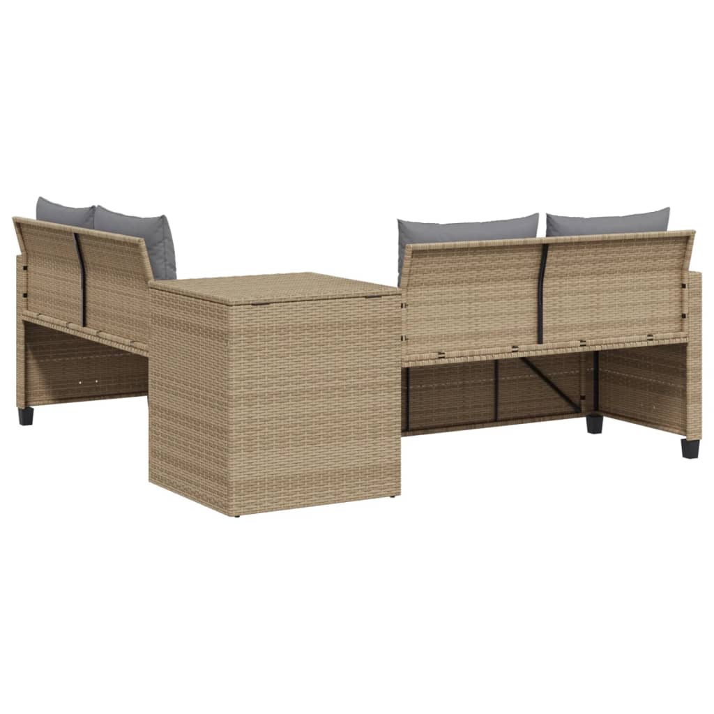 Divano da Giardino con Tavolo e Cuscini a L Beige in Polyrattan | homemem39