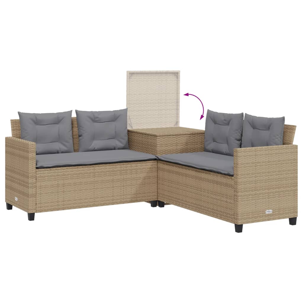 Divano da Giardino con Tavolo e Cuscini a L Beige in Polyrattan | homemem39