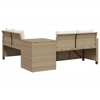 Divano da Giardino con Tavolo e Cuscini a L Beige in Polyrattan - homemem39