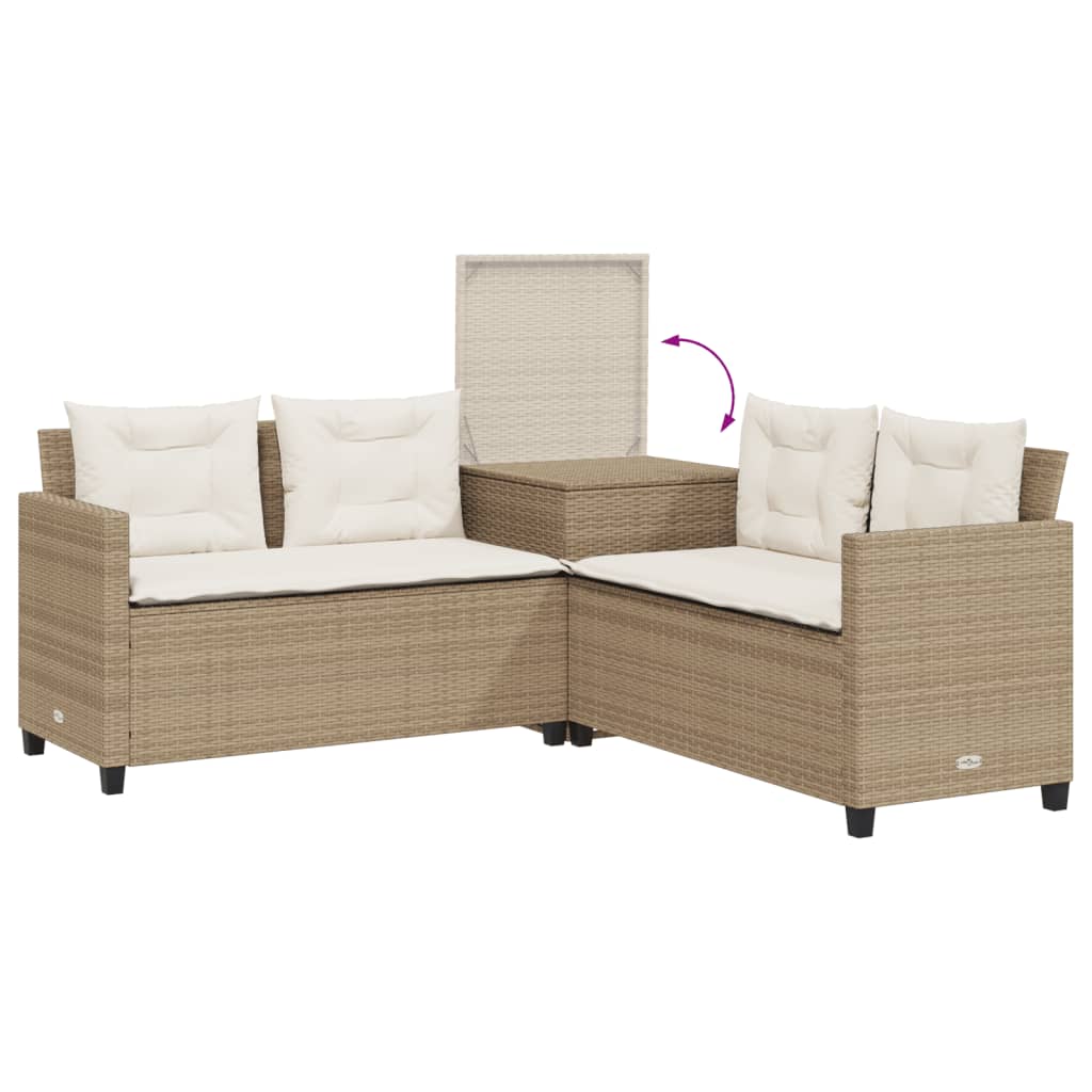 Divano da Giardino con Tavolo e Cuscini a L Beige in Polyrattan - homemem39