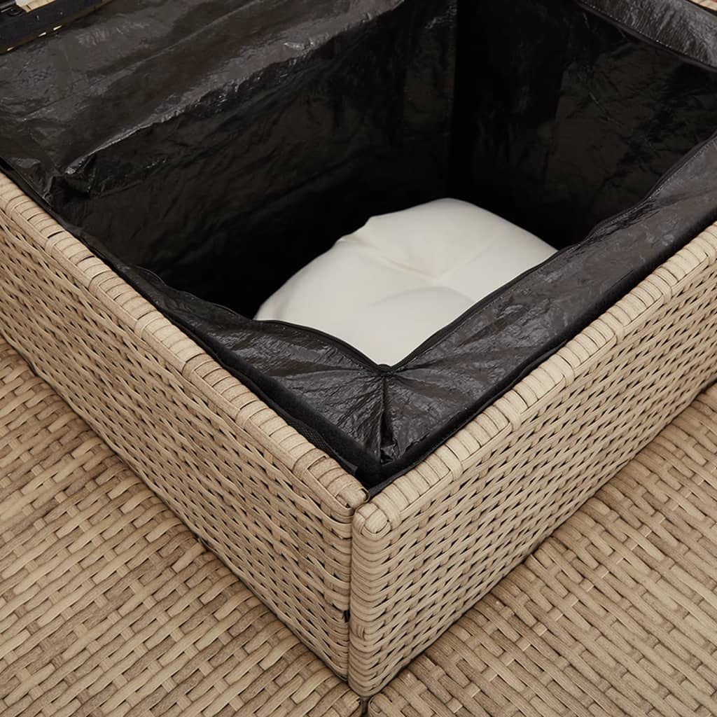 Divano da Giardino con Tavolo e Cuscini a L Beige in Polyrattan - homemem39