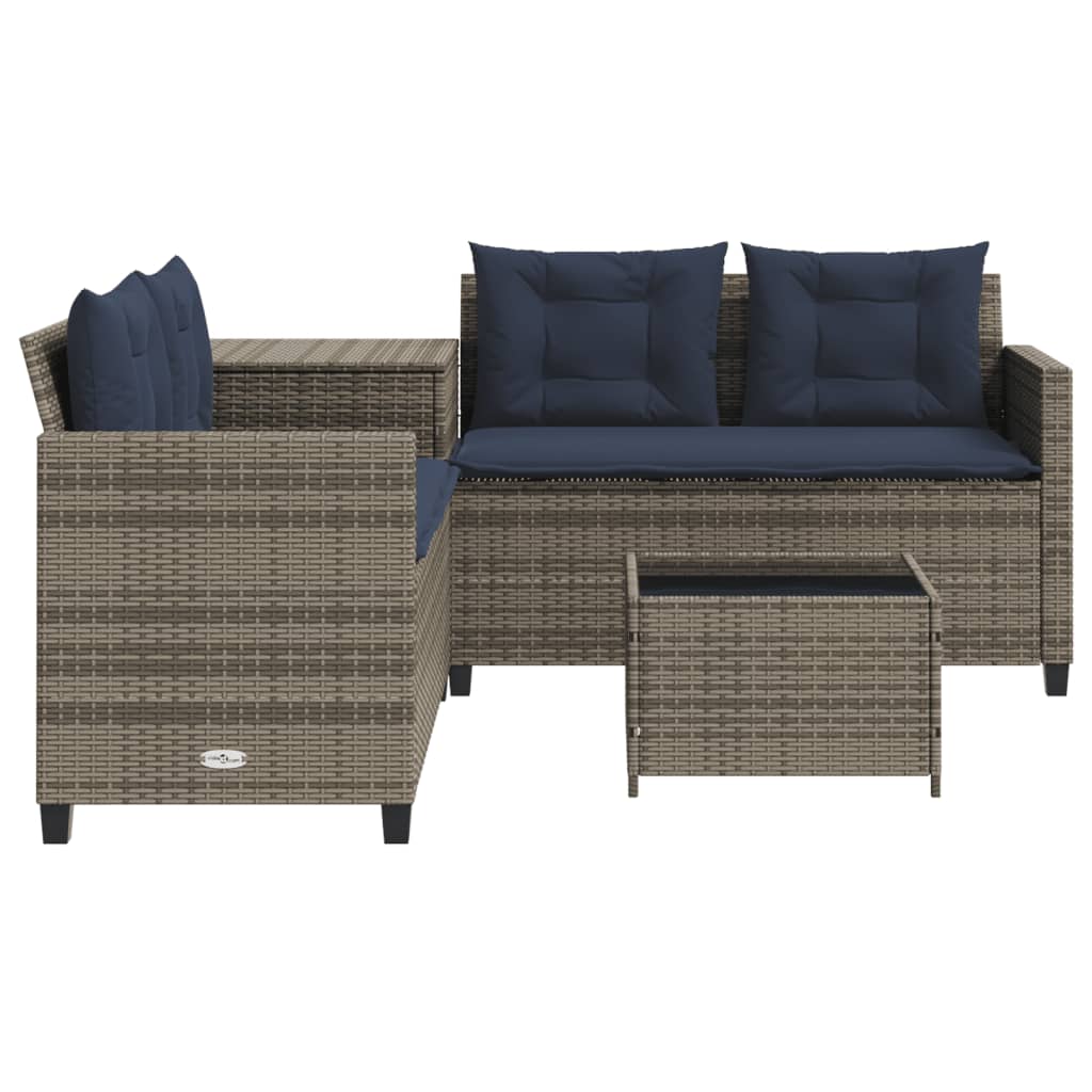 Divano da giardino con Tavolino e cuscini a forma di L in Polyrattan Grigio | homemem39
