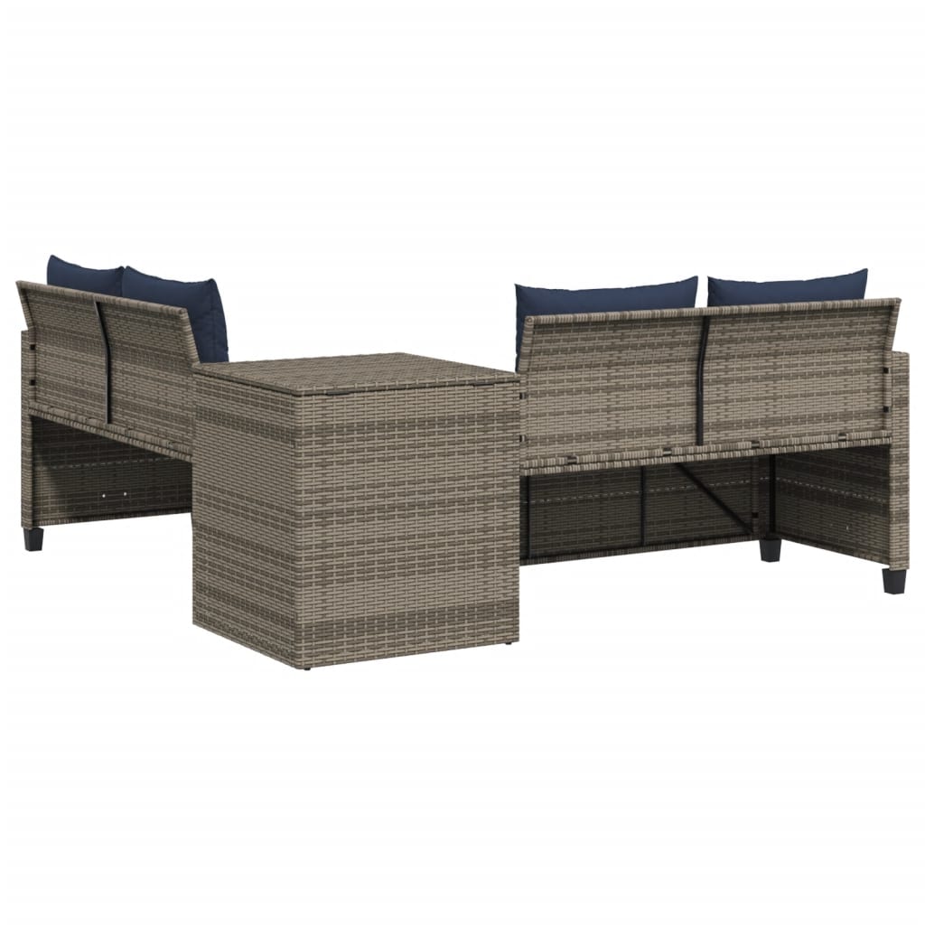 Divano da giardino con Tavolino e cuscini a forma di L in Polyrattan Grigio | homemem39