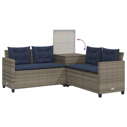 Divano da giardino con Tavolino e cuscini a forma di L in Polyrattan Grigio | homemem39