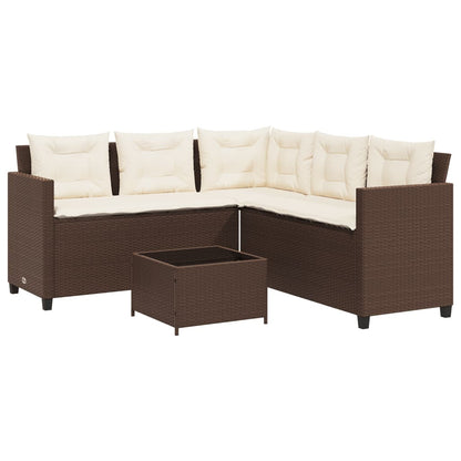Divano da Giardino con Tavolo e Cuscini a L Marrone Polyrattan | homemem39