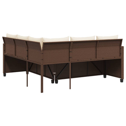 Divano da Giardino con Tavolo e Cuscini a L Marrone Polyrattan | homemem39