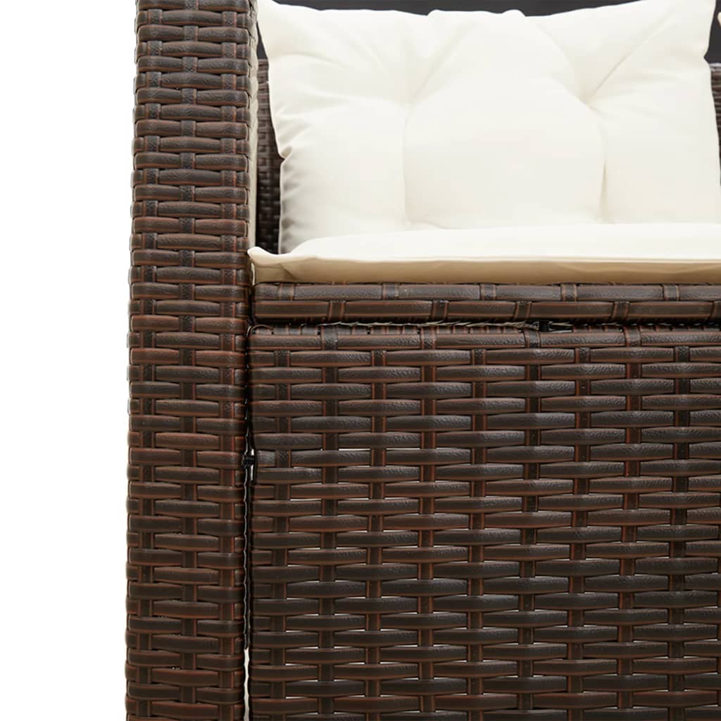 Divano da Giardino con Tavolo e Cuscini a L Marrone Polyrattan | homemem39
