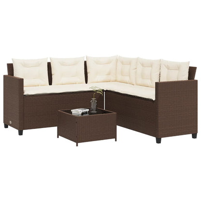 Divano da Giardino con Tavolo e Cuscini a L Marrone Polyrattan | homemem39