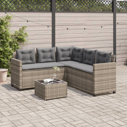 Divano da Giardino con Tavolo e Cuscini a L Grigio Polyrattan - homemem39