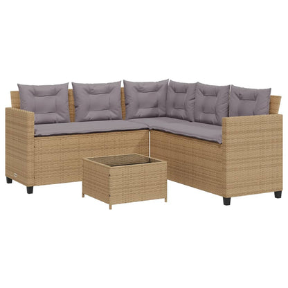 Divano da Giardino con Tavolo e Cuscini a L Beige in Polyrattan - homemem39