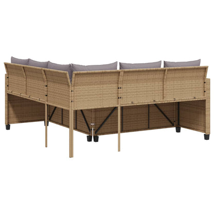 Divano da Giardino con Tavolo e Cuscini a L Beige in Polyrattan - homemem39