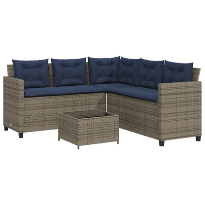 Divano da giardino con Tavolino e cuscini a forma di L in Polyrattan Grigio | homemem39