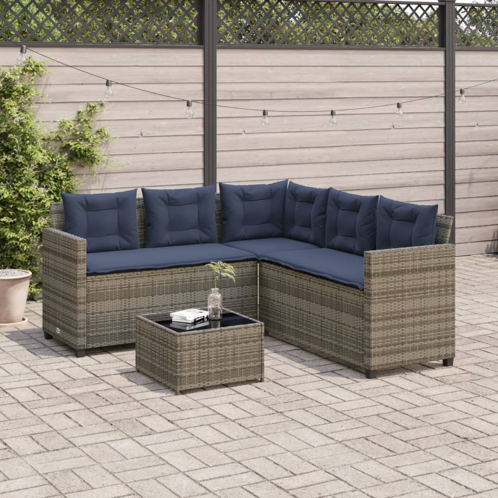Divano da giardino con Tavolino e cuscini a forma di L in Polyrattan Grigio | homemem39