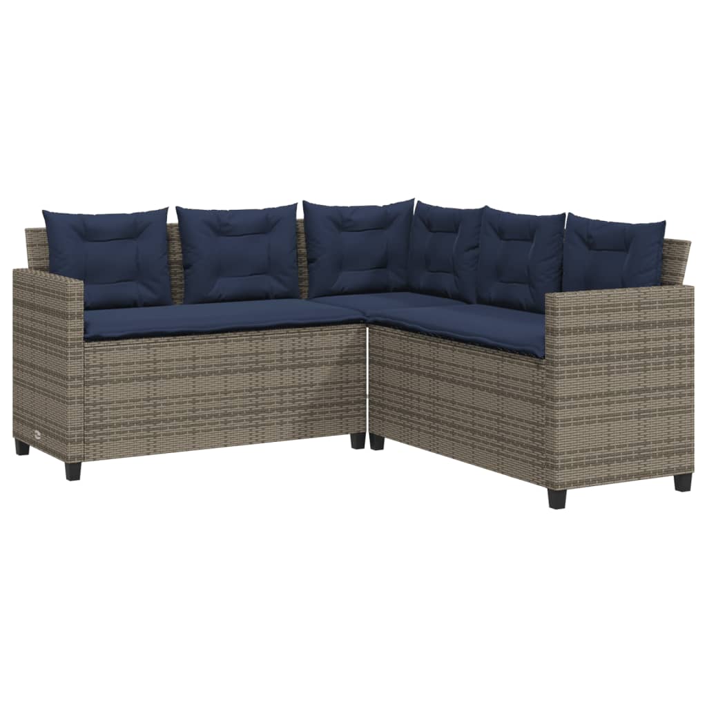 Divano da giardino con Tavolino e cuscini a forma di L in Polyrattan Grigio | homemem39