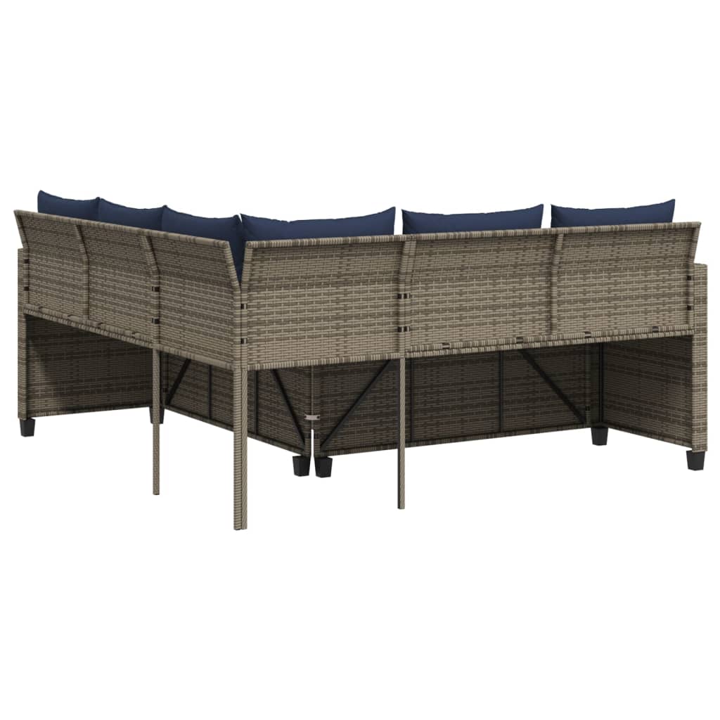 Divano da giardino con Tavolino e cuscini a forma di L in Polyrattan Grigio | homemem39