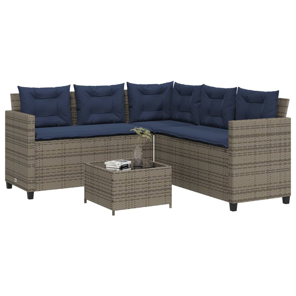 Divano da giardino con Tavolino e cuscini a forma di L in Polyrattan Grigio | homemem39