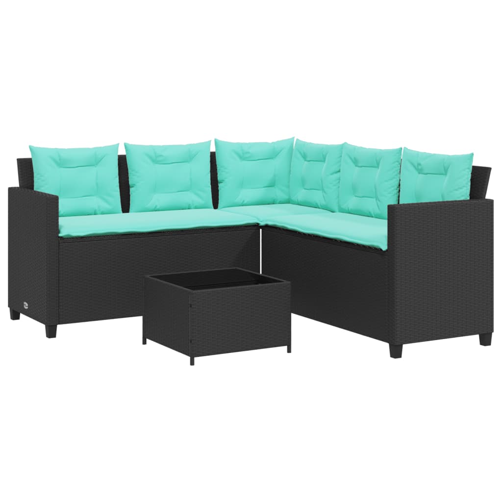 Divano da giardino con Tavolino e cuscini a forma di L in Polyrattan Nero | homemem39