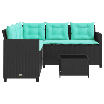 Divano da giardino con Tavolino e cuscini a forma di L in Polyrattan Nero | homemem39