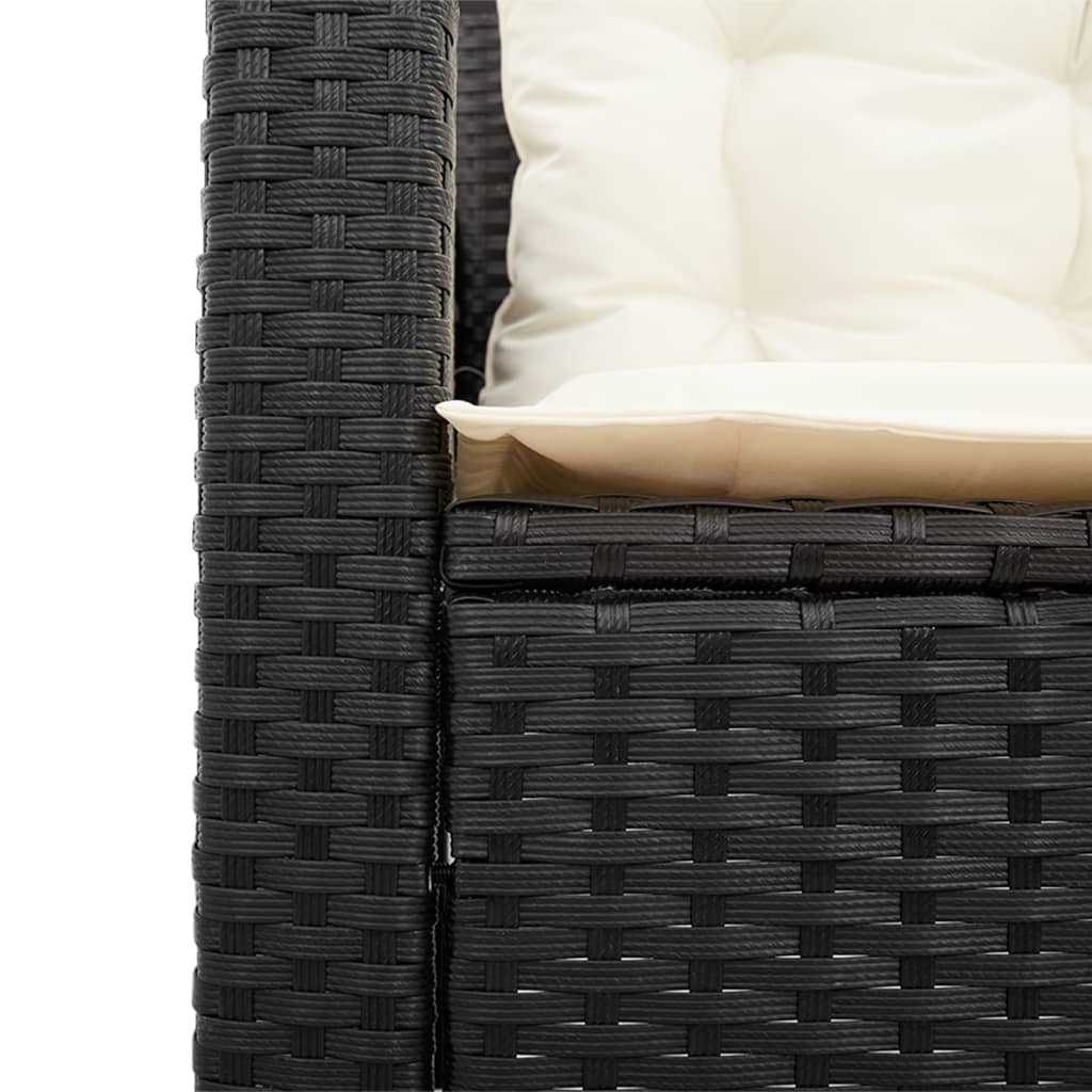 Divano da Giardino con Tavolo e Cuscini a L Nero in Polyrattan | homemem39