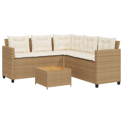 Divano da Giardino con Tavolo e Cuscini a L Beige in Polyrattan - homemem39