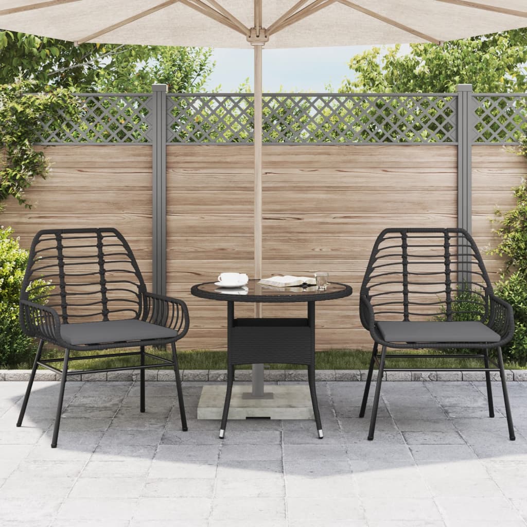 Sedie da Giardino con Cuscini 2 pz Nere in Polyrattan | homemem39