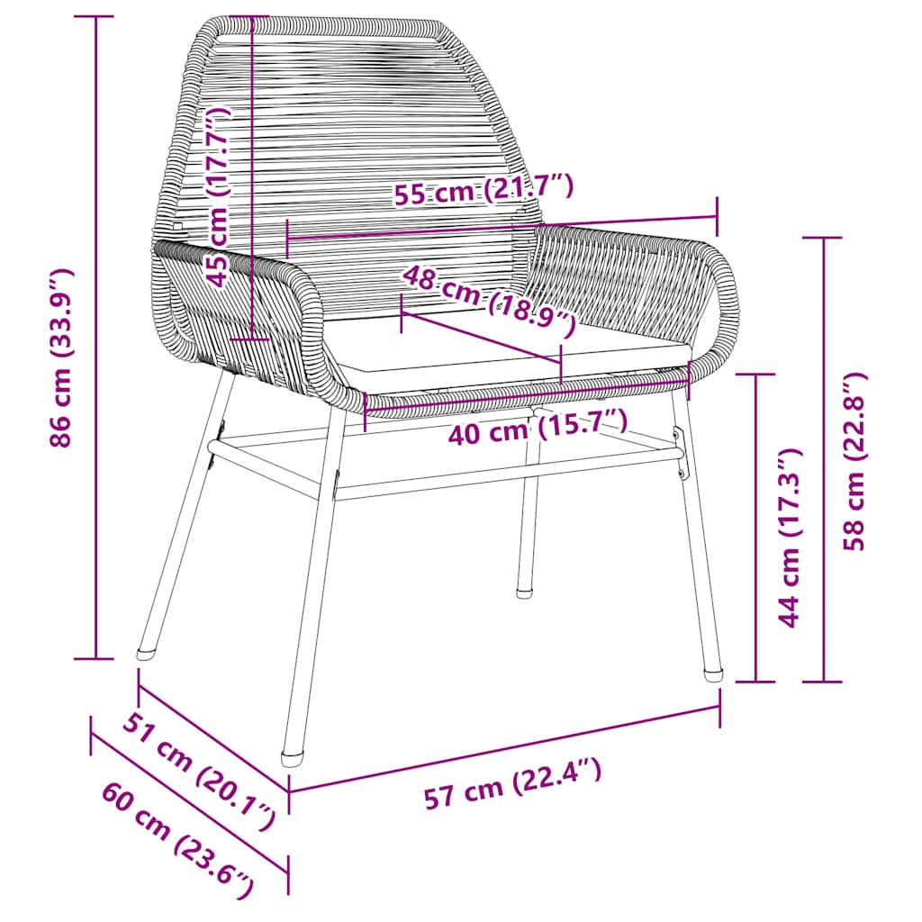 Sedie da Giardino 2 pz con Cuscini Grigio in Polyrattan | homemem39