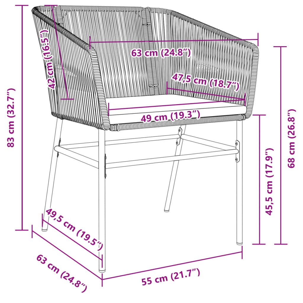Sedie da Giardino 2pz con Cuscini Marrone in Polyrattan | homemem39