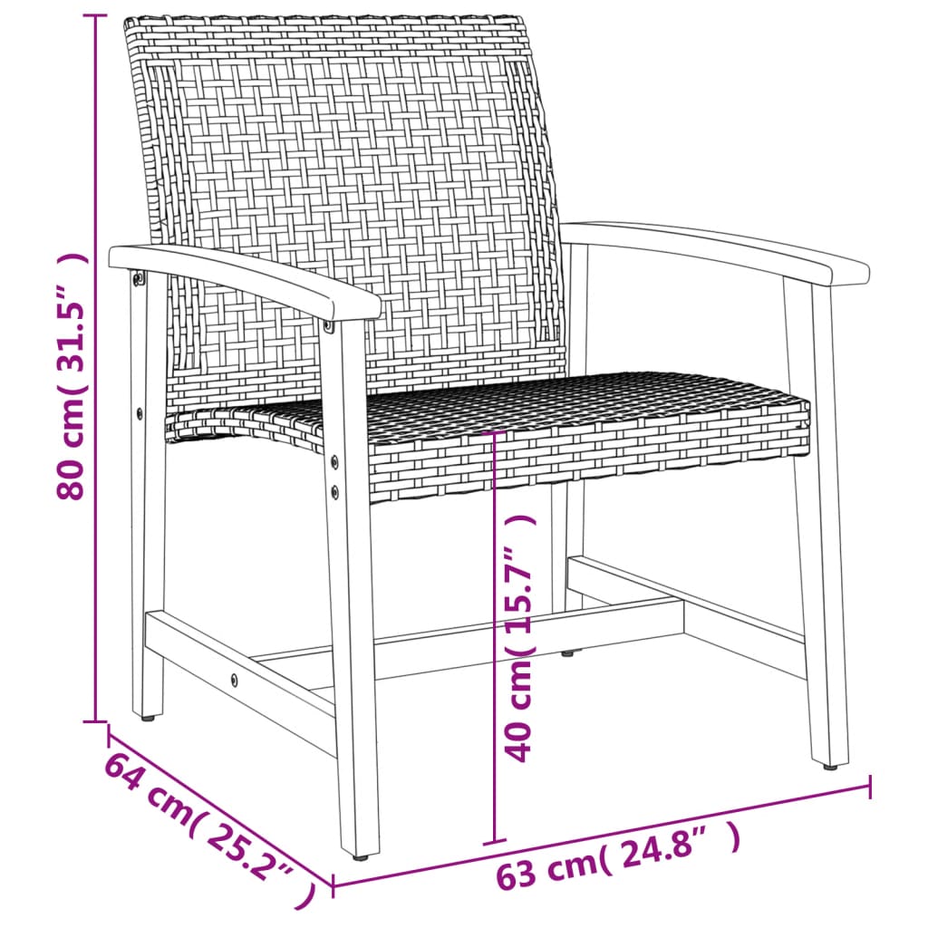 Sedie da Giardino 2pz Nere in Polyrattan e Legno di Acacia - homemem39