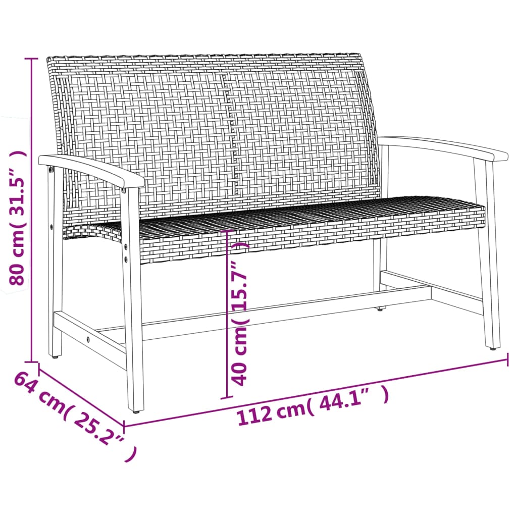 Panca da Giardino Beige 112 cm in Polyrattan e Legno di Acacia - homemem39