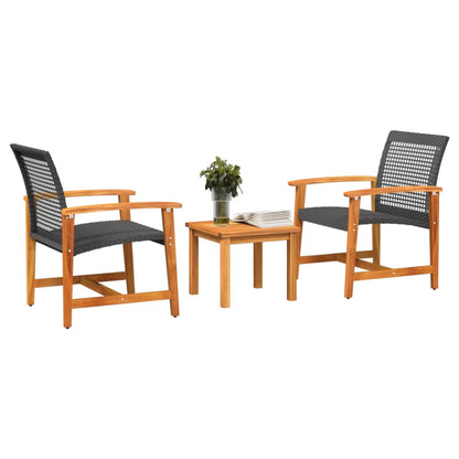 Set da Bistrot 3 pz Nero in Polyrattan e Legno di Acacia - homemem39