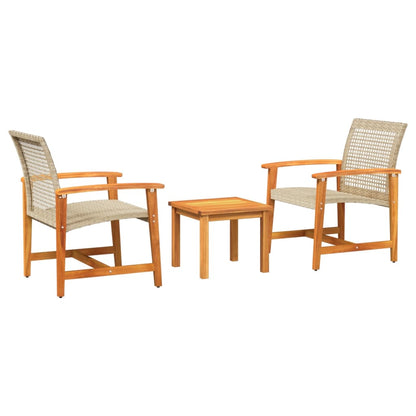 Set da Bistrot 3 pz Beige in Polyrattan e Legno di Acacia - homemem39