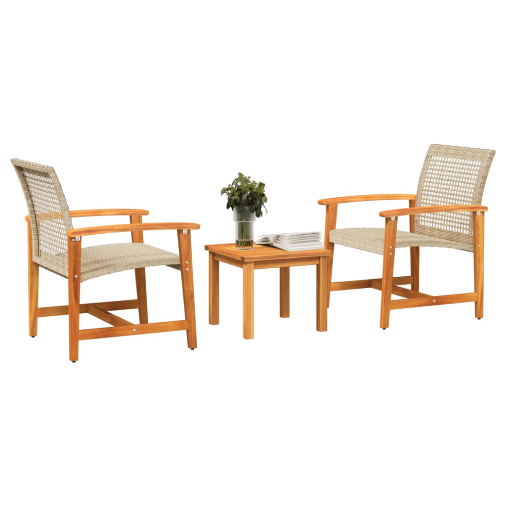 Set da Bistrot 3 pz Beige in Polyrattan e Legno di Acacia - homemem39