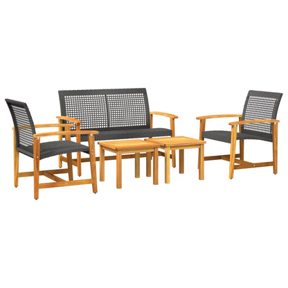 Set Salotto da Giardino 5 pz Nero in Polyrattan e Legno Acacia - homemem39