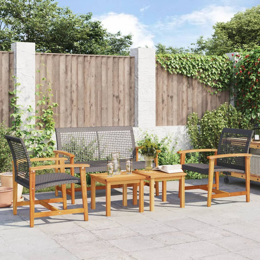 Set Salotto da Giardino 5 pz Nero in Polyrattan e Legno Acacia - homemem39