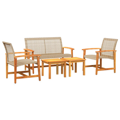 Set Salotto da Giardino 5 pz Beige in Polyrattan e Legno Acacia - homemem39