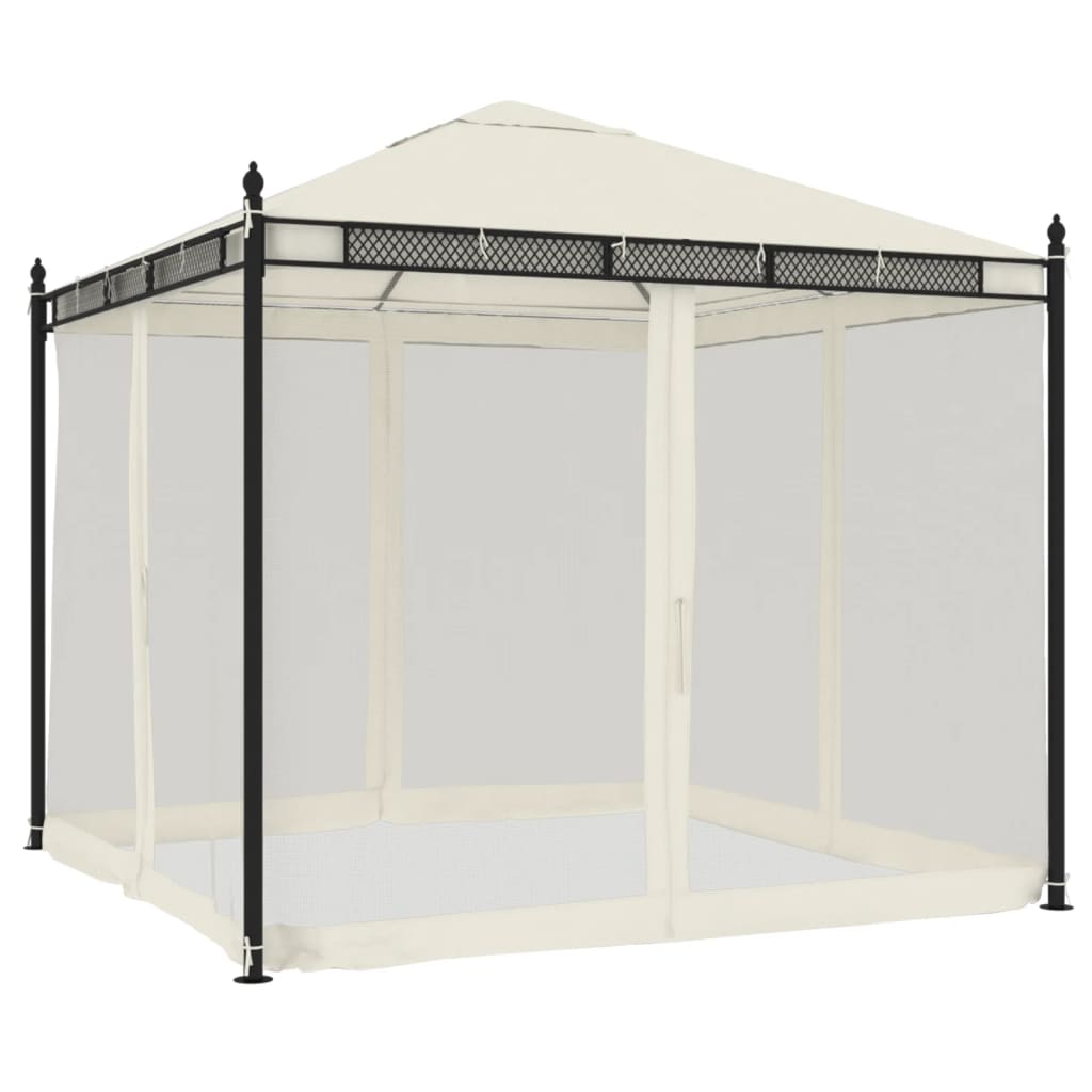 Gazebo con Pareti in Rete Crema 2,93x2,93 m in Acciaio | homemem39
