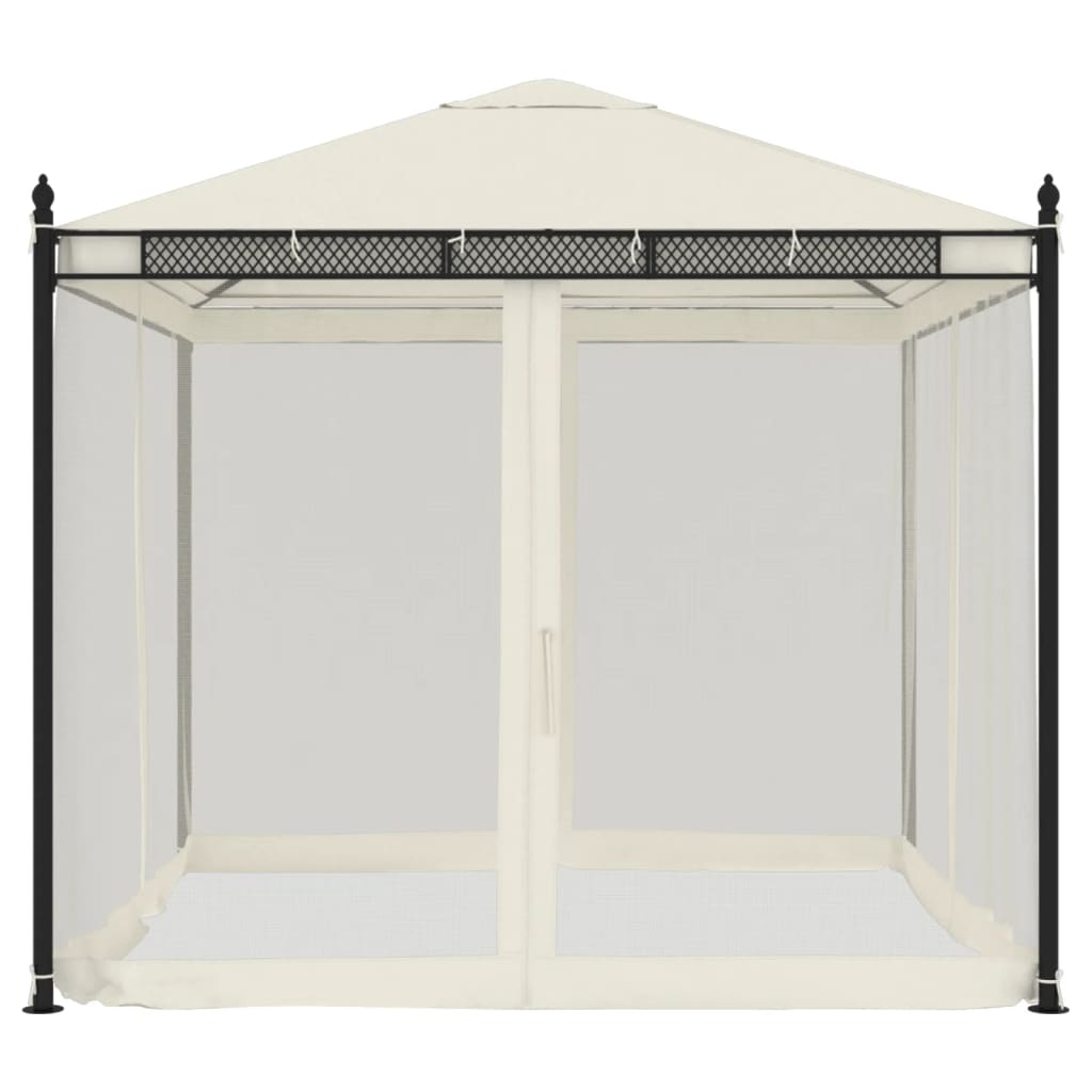 Gazebo con Pareti in Rete Crema 2,93x2,93 m in Acciaio | homemem39