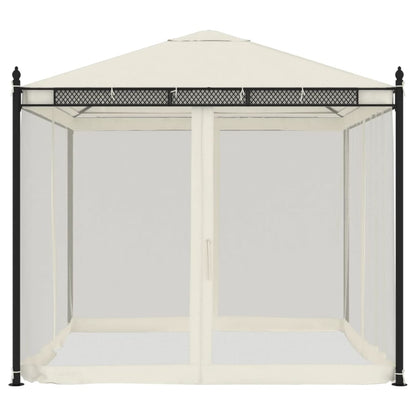 Gazebo con Pareti in Rete Crema 2,93x2,93 m in Acciaio | homemem39