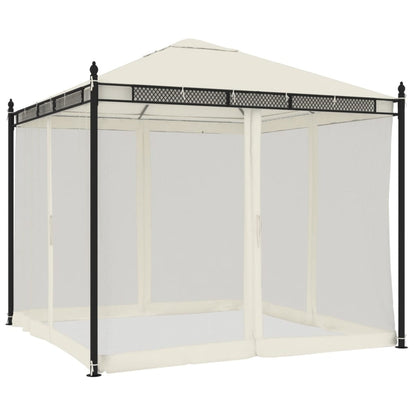Gazebo con Pareti in Rete Crema 2,93x2,93 m in Acciaio | homemem39
